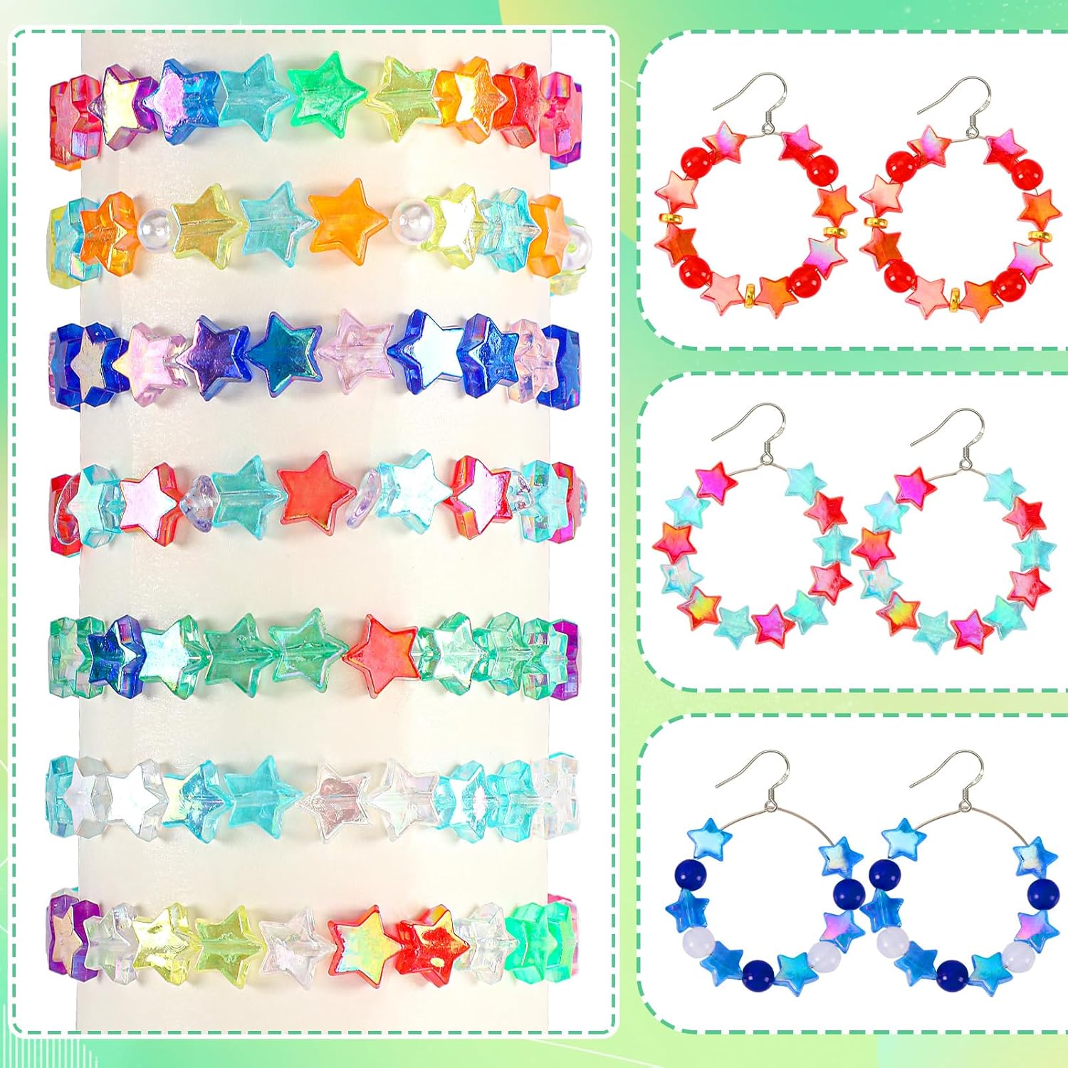 UPINS 900Pcs Acrylic Star DIY Beads, 12 Mixed AB Colors for Jewelry Making Crafts, Small - Image 3