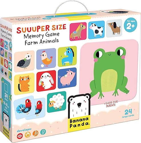 Banana Panda Suuuper Juego de memoria tamaño Animales de granja Juego clásico para niños pequeños incluye 24 tarjetas extra grandes Juega juegos