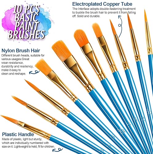 Miniatura 10 de FANDAMEI Juego de paletas redondas de pintura y pinceles de pintura, 3 paletas de pintura de plástico, 10 pinceles de pintura acrílica, pinceles de