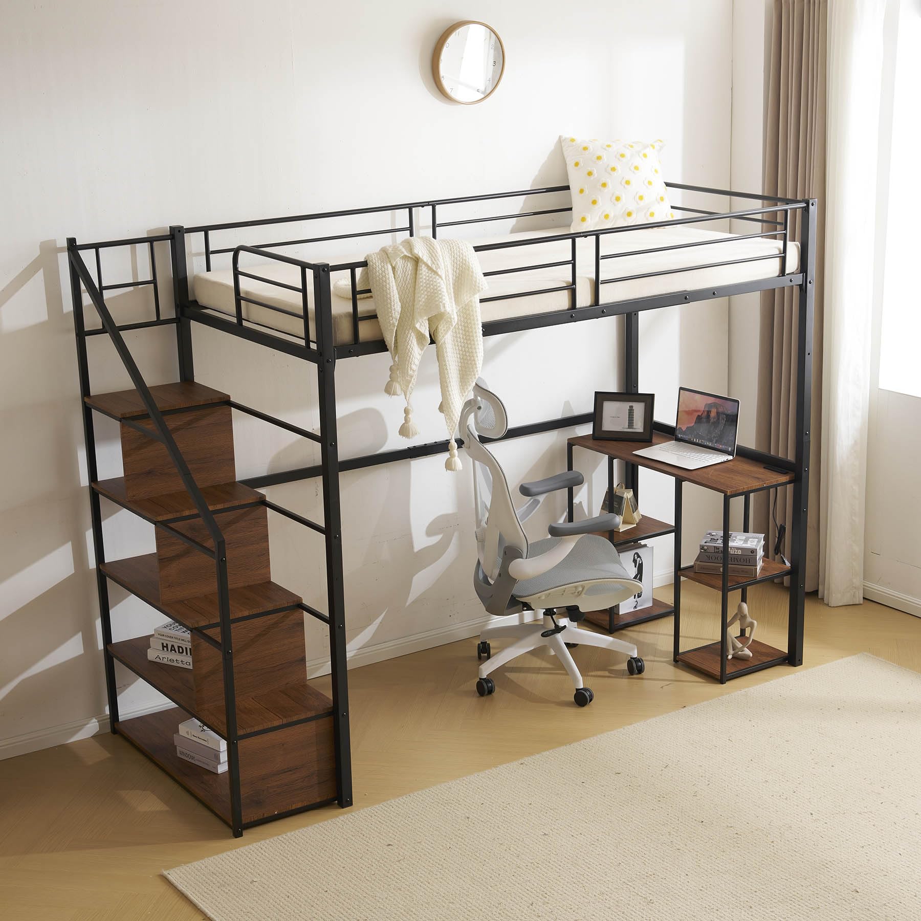 ロフトベッド シングル 階段 棚コンセント付き ベッドフレーム（上段のみベッド） Amazon｜システムベッド ロフトベッド シングル コンセント付き