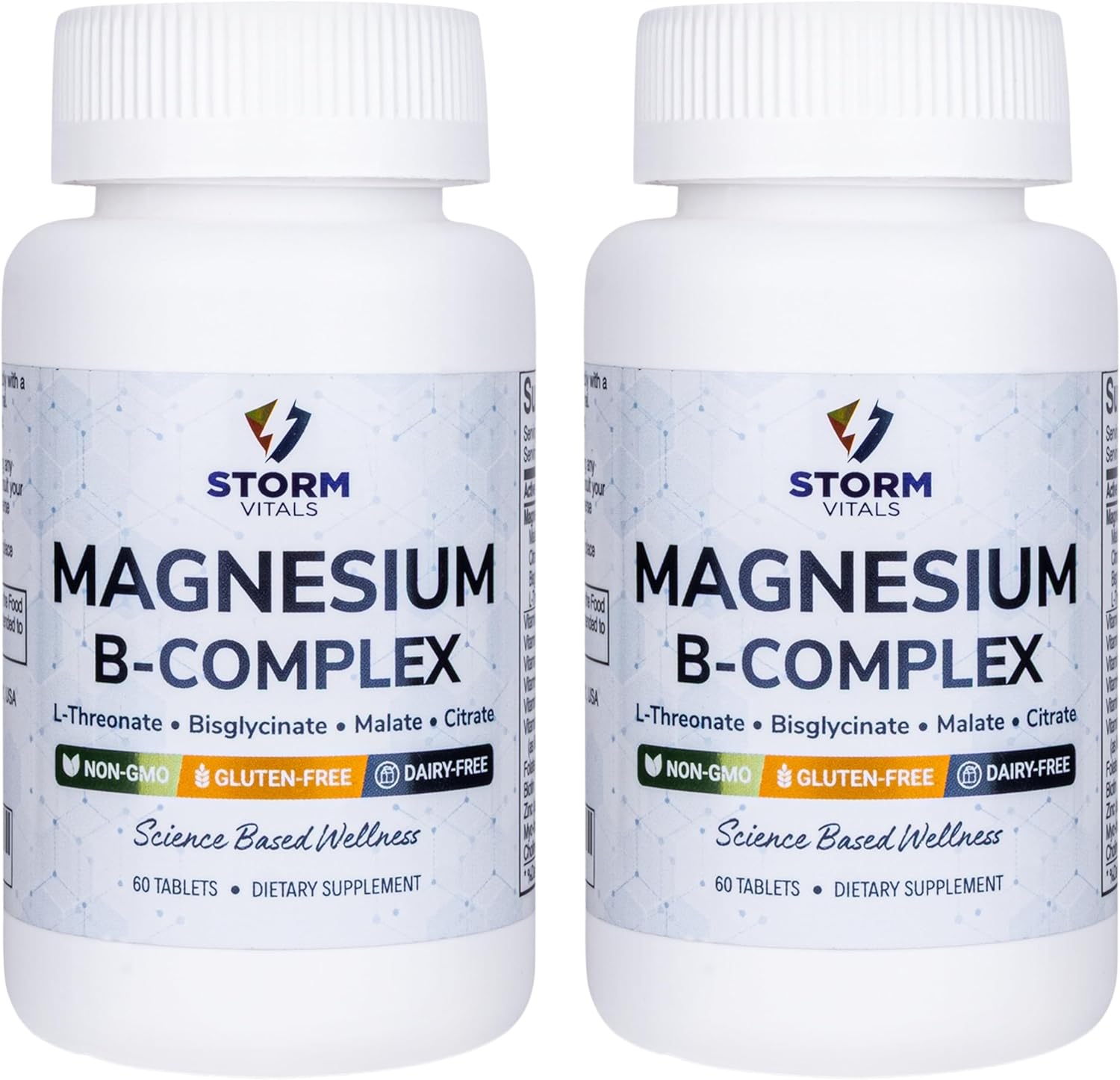 Magnesium + B-Complex – L-Threonate, Malate, Citrate, Bisglycinate – B1, B2, B3, B5, B6, Biotin, Folate, B12 – with Choline & Zinc – 60 Time Release Tablets