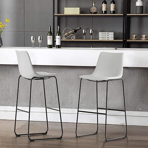 Miniatura 4 de NicBex Taburetes de bar retro de cuero de caballo loco con patas de metal, taburetes de bar para isla de cocina, juego de 2, (color blanco) Negro