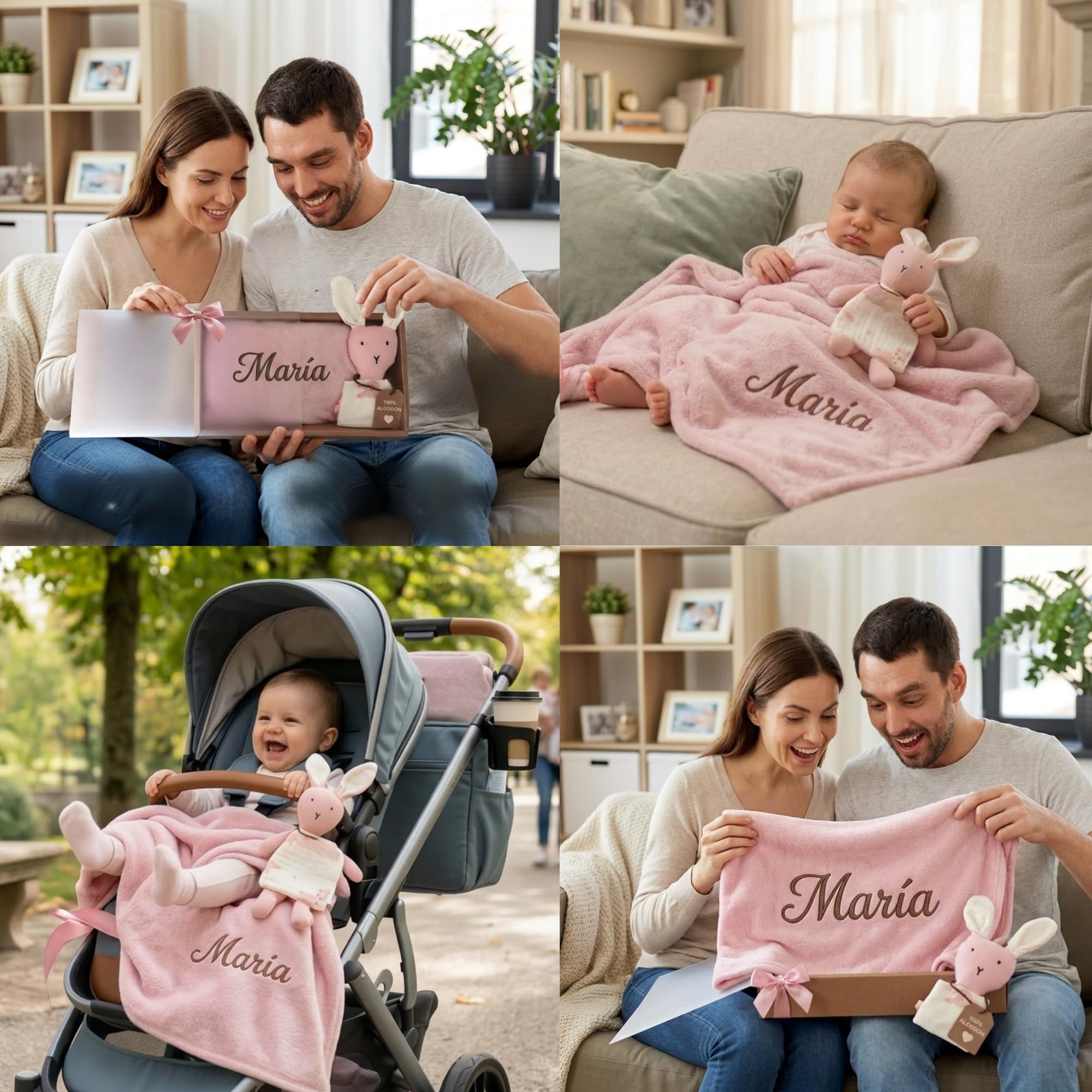 Dalvitas Manta Bebé Personalizada Nombre Bordado + Dou-Dou 100% Algodón - Fina y Ligera para Verano. Regalo Recién Nacido Niño Niña - Manta Suave y Peluche - Regalo Padres y Mamás Primerizas (Rosa) - 3