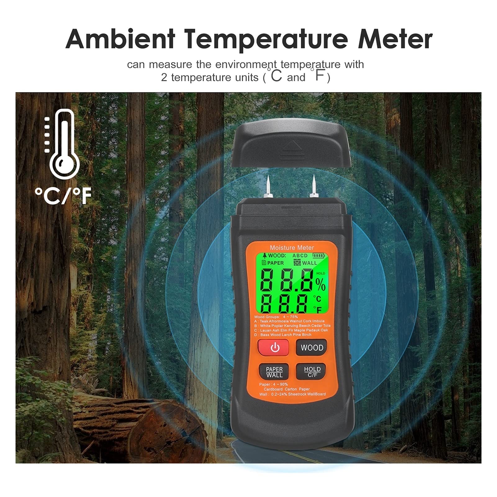 Damp Moisture Tester Detector di umidità con Parete in Legno 3 modalità misuratore Temperatura for Muro di Legno