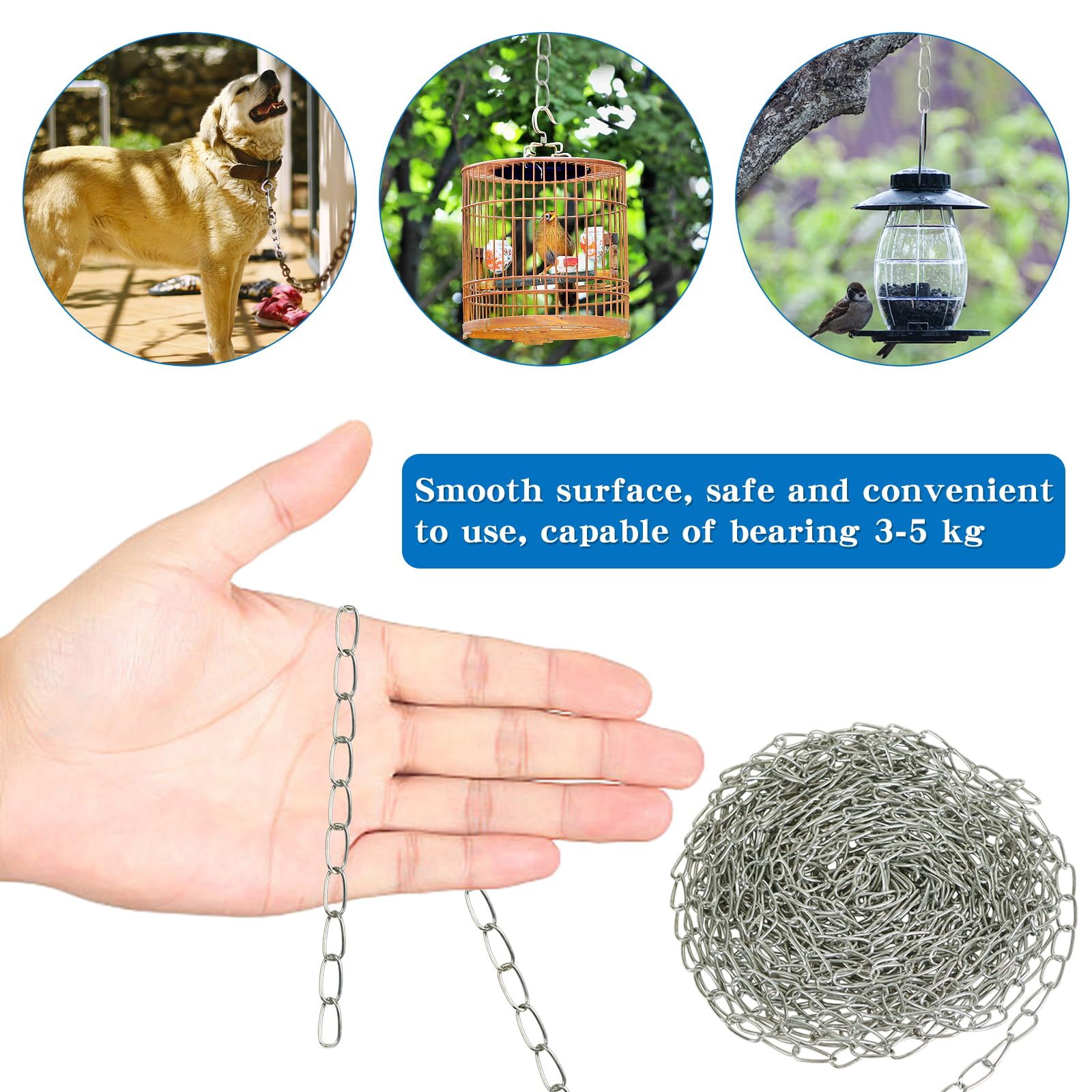 60ft Galvanized Steel Hanging Jack Chain Silver Metal Link Chain Roll Spool — Amazon image 3