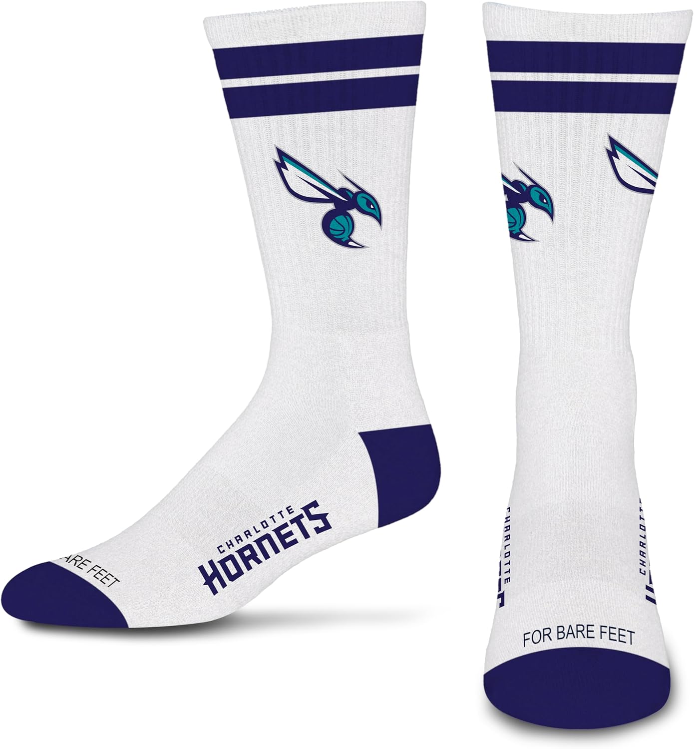 For Bare Feet NBA White Stripes Crew Sock LARGE