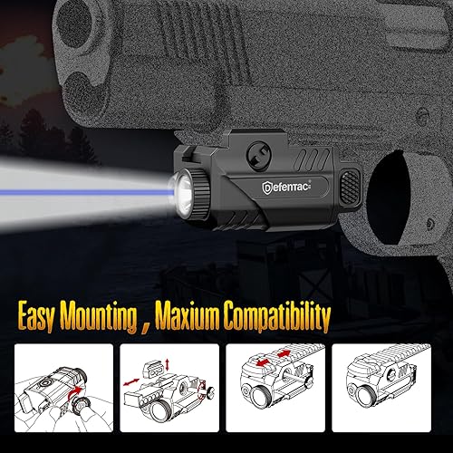 Miniatura 7 de DEFENTAC Luz de pistola deslizante de 450 lm y mira láser azul, luces estroboscópicas y momentáneas para armas, recargable magnética (combo de luz