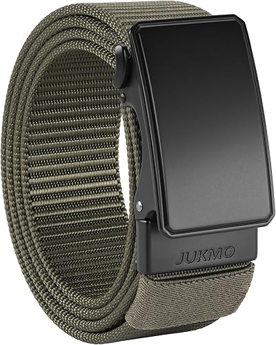 JUKMO - Cinto de nailon con trinquete de 1.5" para hombre, cinturón de nailon con hebilla deslizante para jeans, sin orificios, ajustable para un