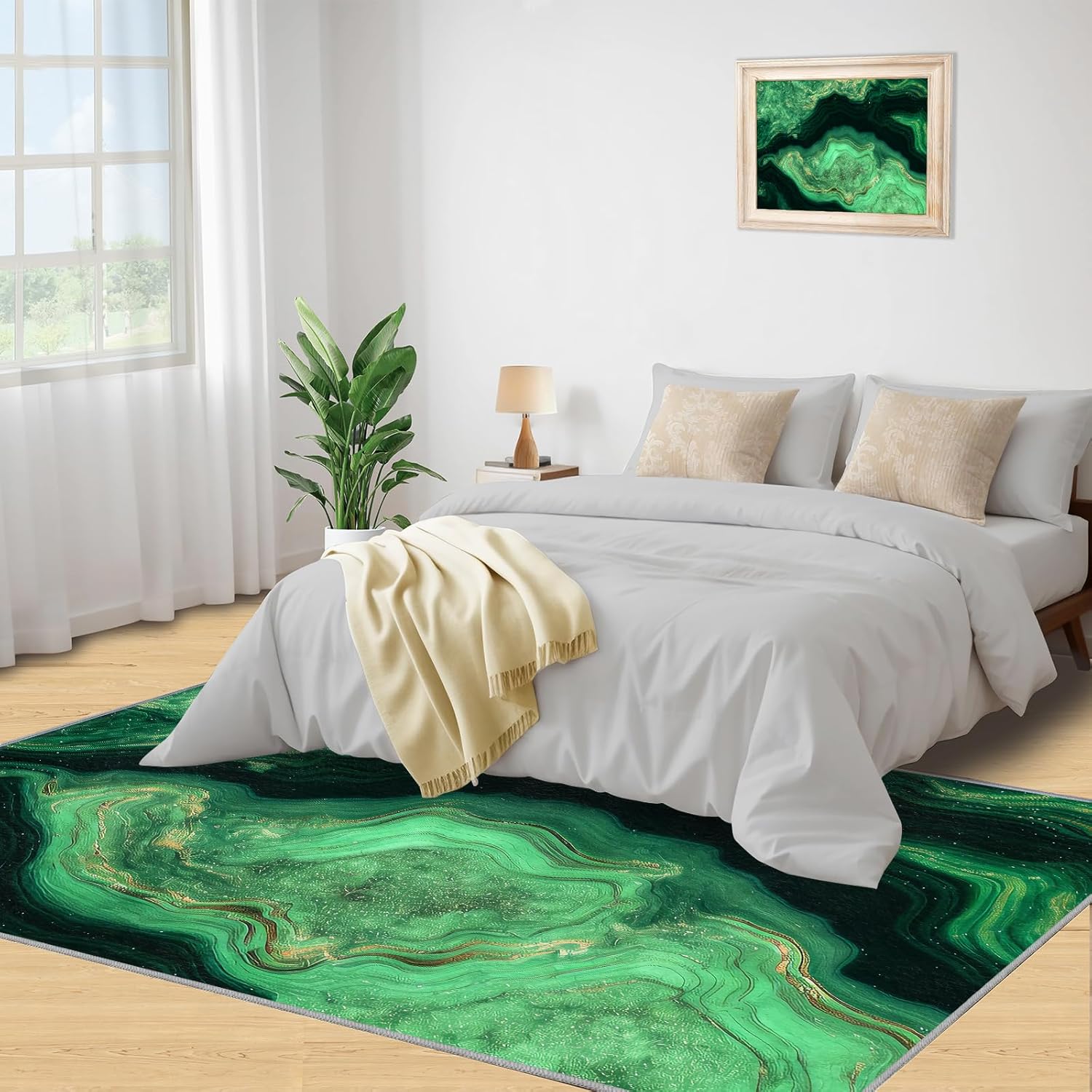 Marble Rug 3x2 Rugs for Entryway, Emerald Green Marble Small Rug Luxury Abstract Rug Washable Rug Soft Comfortable Low-Pile with Non-Slip Rug for Entrance Bedroom Doormat