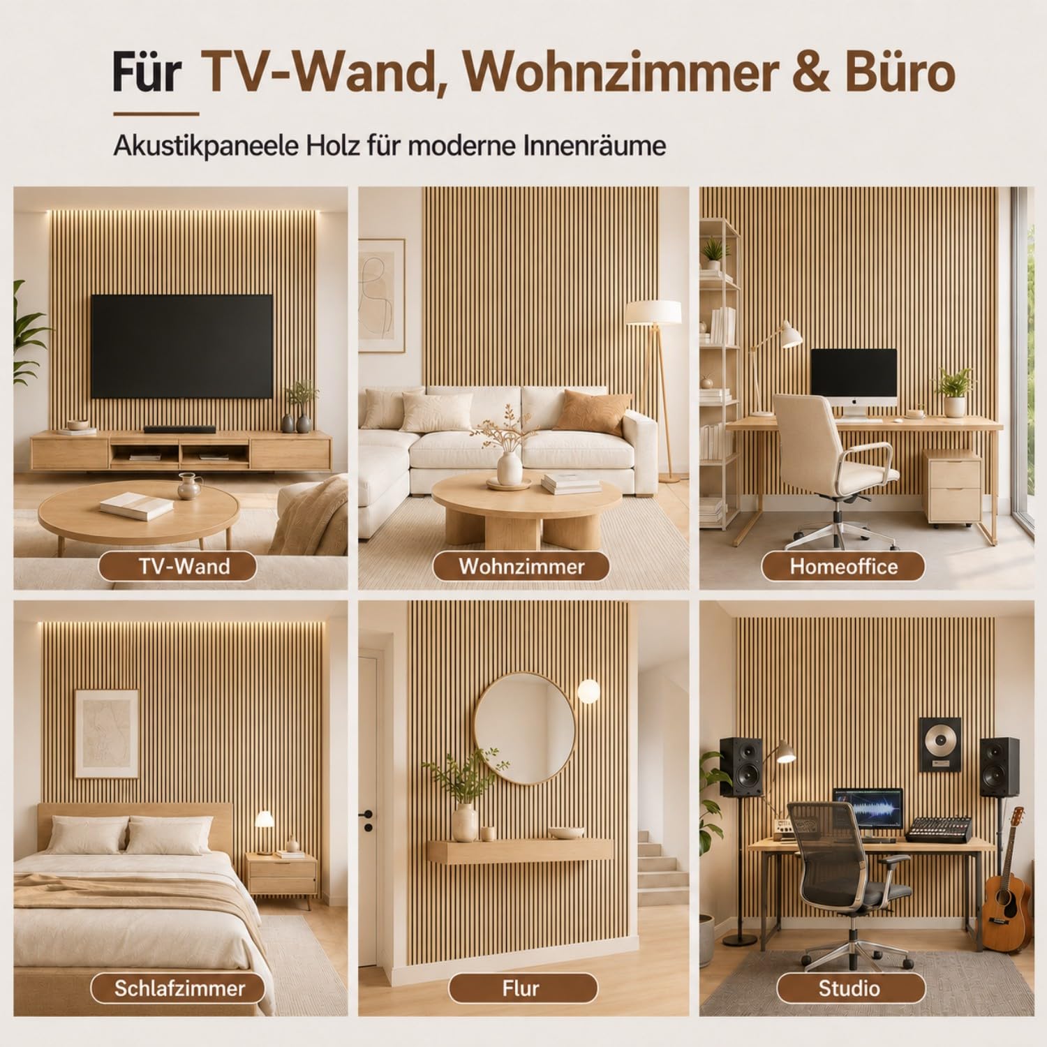 Panneaux acoustiques en bois - 240 x 60 cm - Format mural - 2 x 120 x 60 cm - Bois brut - Panneaux muraux aspect bois avec feutre noir - Lamelles MDF pour mur TV et salon