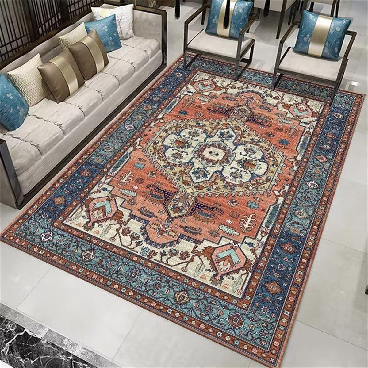 Tapis moelleux 160x230cm salon rétro tapis pastel de maison