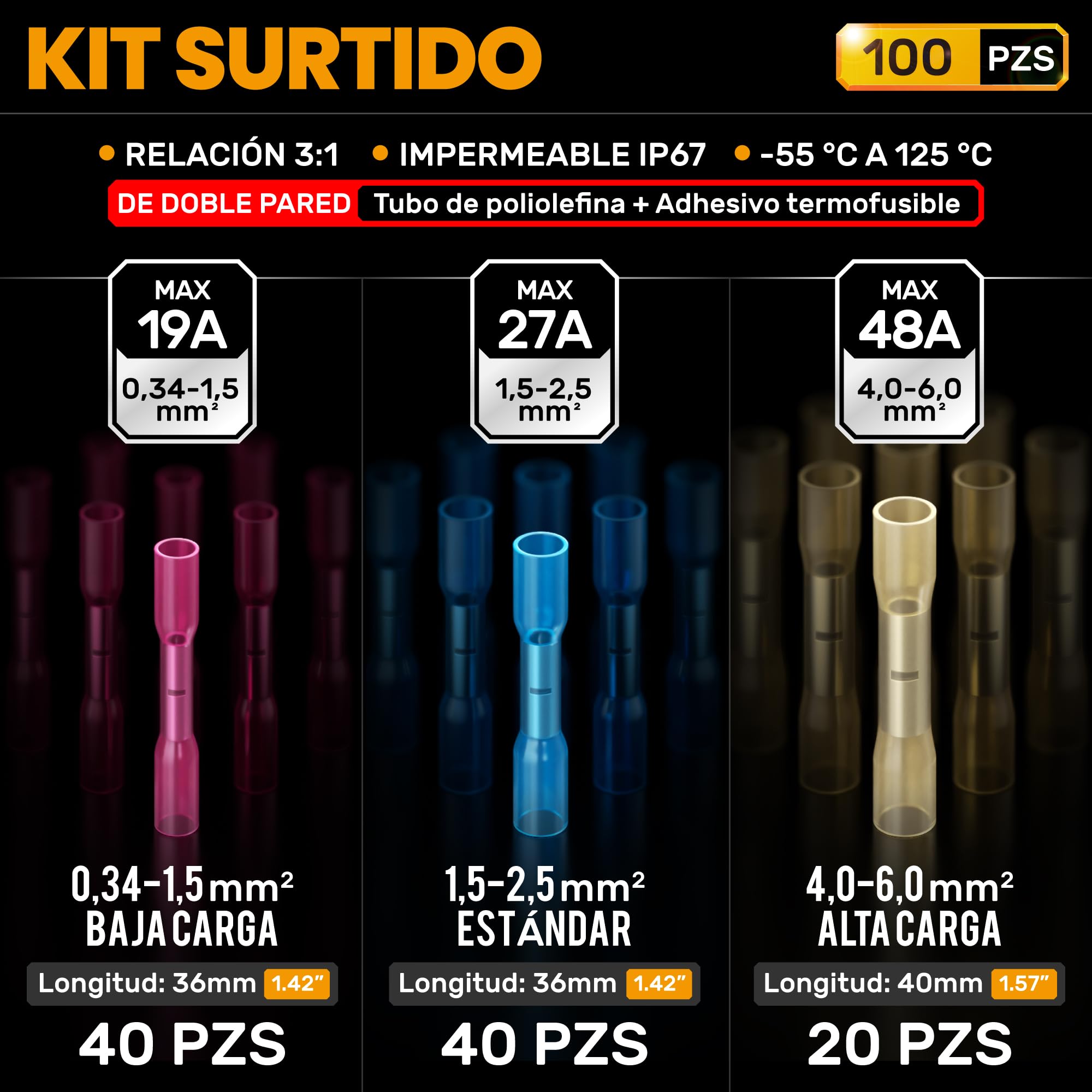 SOMELINE juego de alicates para engarzar conectores a tope, 0,5-6 mm²,100 piezas con tubo retráctil, juego de alicates para engarzar conectore