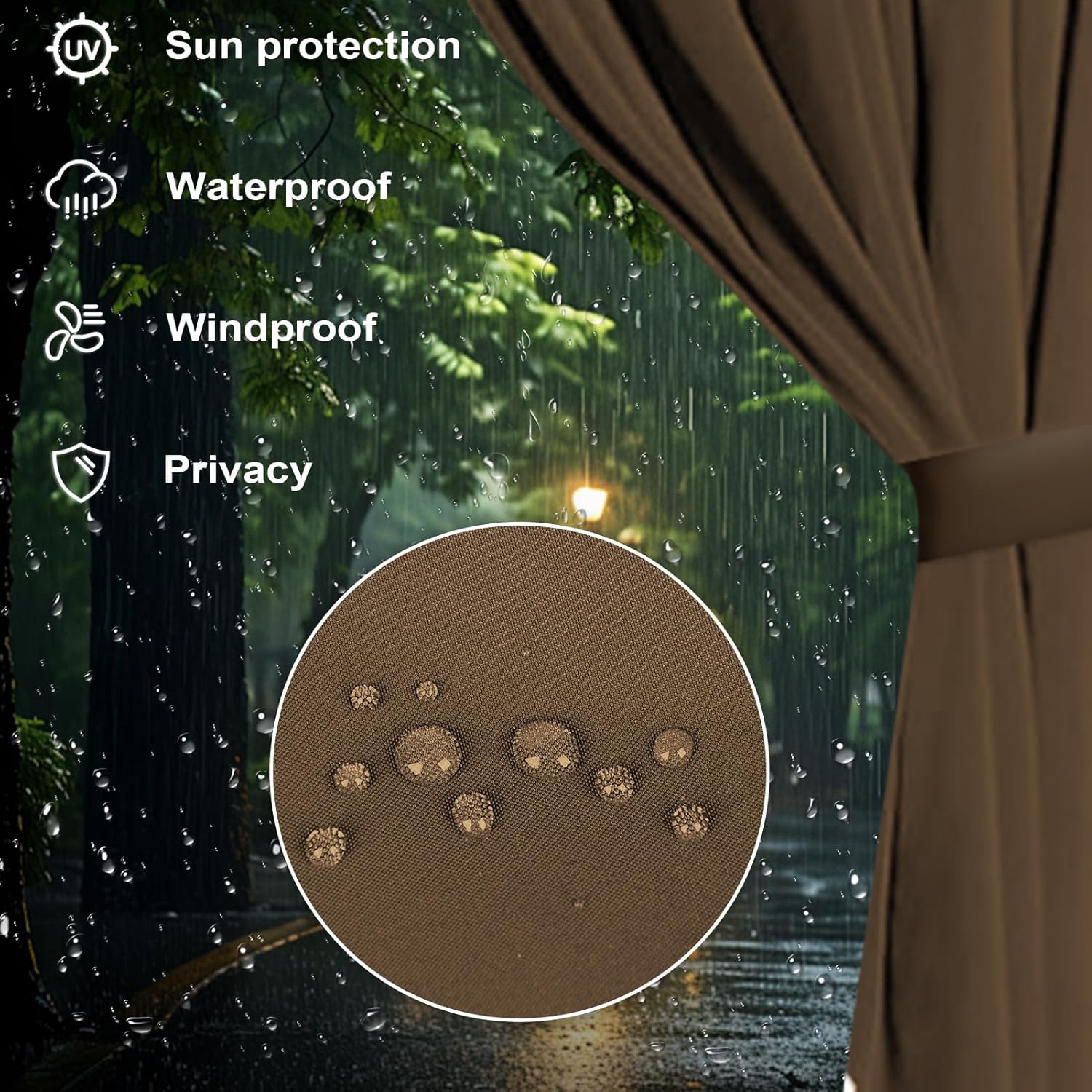 slashome 10'x12' Outdoor Gazebo Curtains Waterproof, Brown Universal Replacement Curtain 4-Panels, Sidewalls with Zipper for Garden, Patio, Yard (Only Curtains) Brown 120"W x 144"L (Pack of 4)