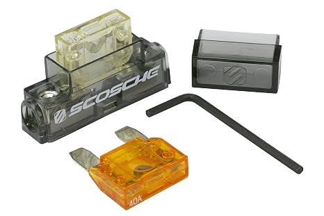 Scosche PMFHIKF in-line Fuse Holder for 4 or 8 Gauge Power Wire. Includes 40 and 80 Amp Maxi-Fuses