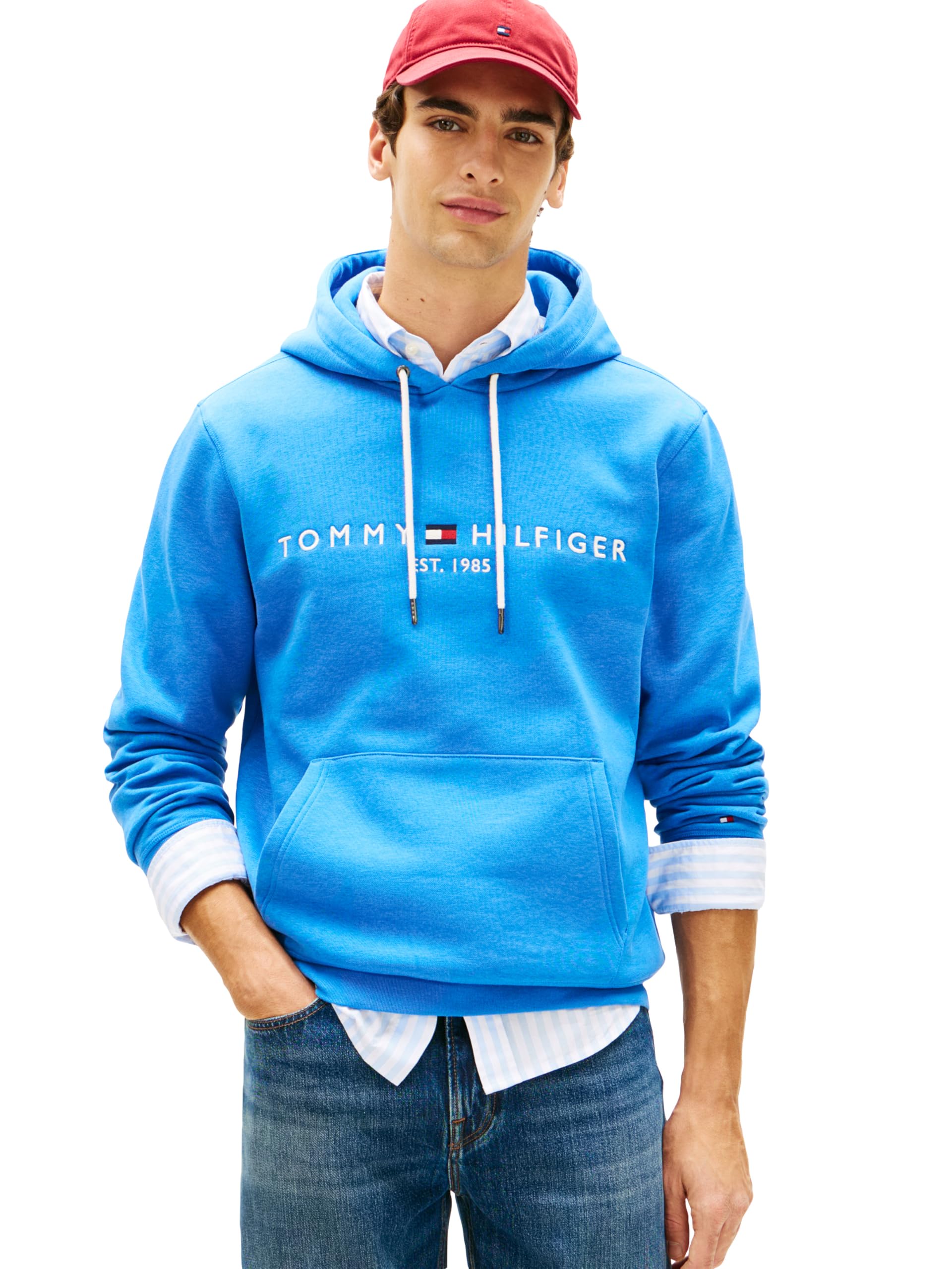 Tommy Hilfiger Men's Medium Weight Fleece Hoodie Sweatshirt With Embroidered Logo, Also Available in Big &amp; Tall