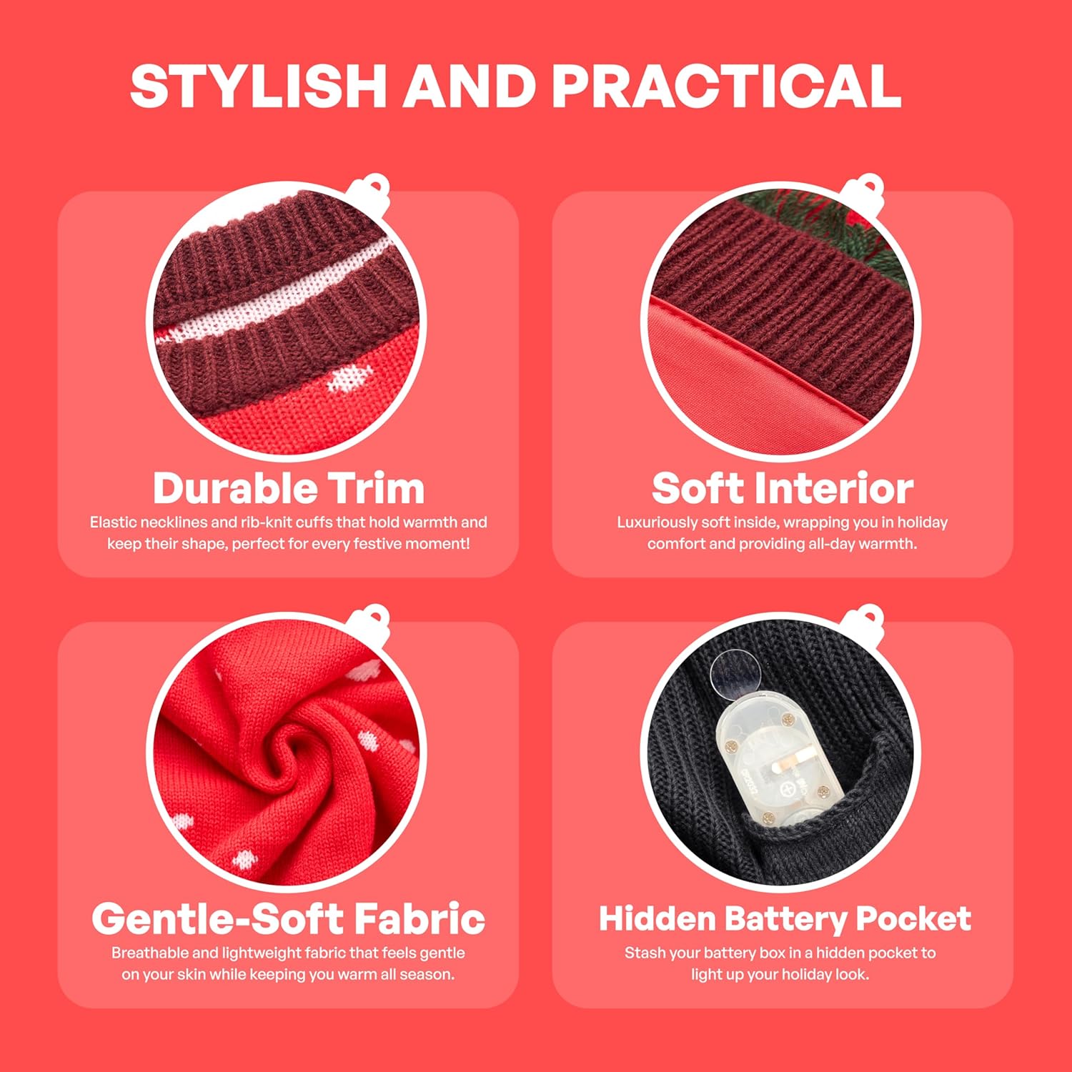 JOYIN Ugly Christmas Sweater Women Men Couples, LED Light Up Ugly Christmas Sweater Kids 2025 Reindeer(Red - Image 4