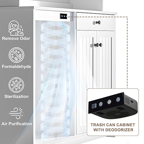 Miniatura 63 de Armario de basura abatible con instalación rápida y función desodorizante, armario de basura de madera para comedor y cocina, color negro Doble