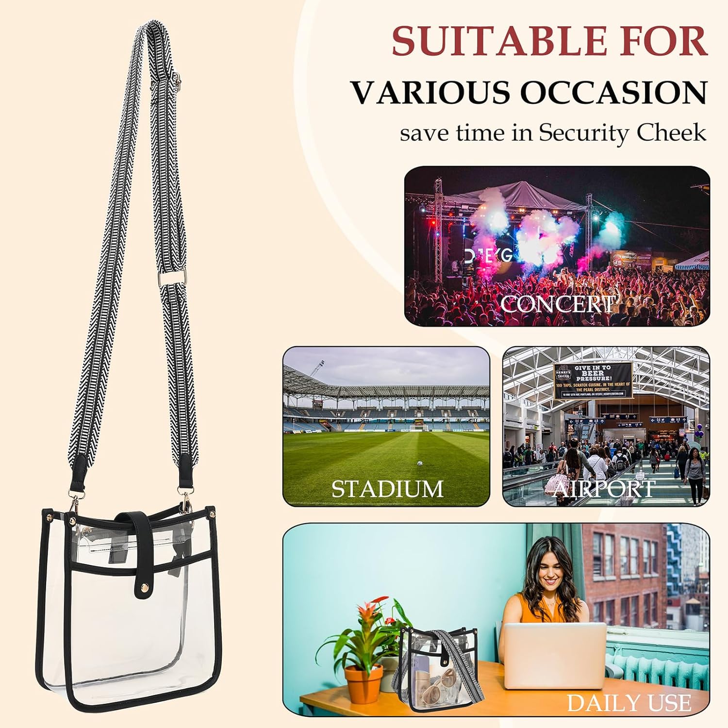 LOXOMU Clear Purse Stadium Approved,Small Clear Crossbody Bag Clear Shoulder Handbag for Women