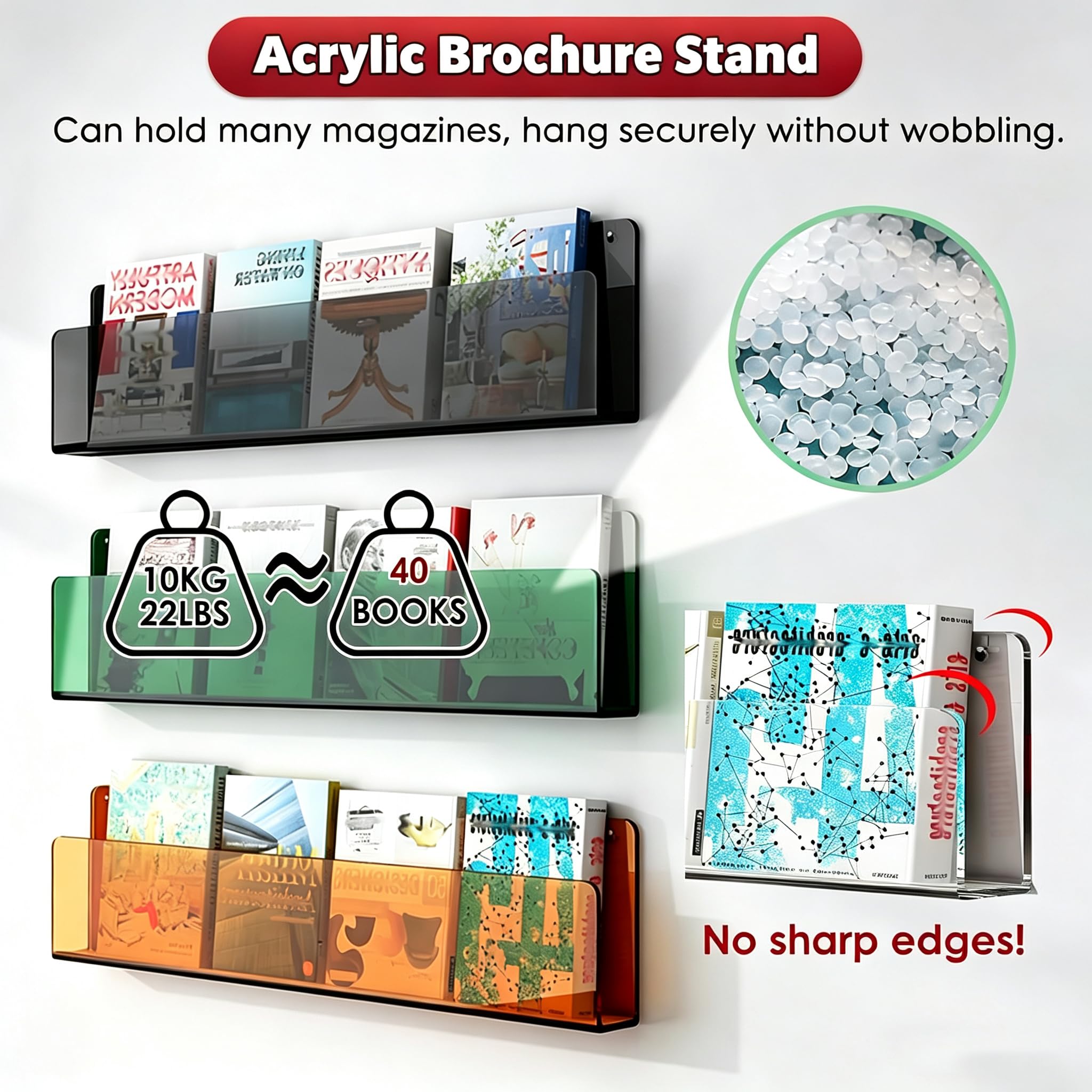 Portariviste in Acrilico da Parete–Espositore Trasparente per Brochure | Perfetto per Ufficio Domestico e Negozi, Elegante e Resistente