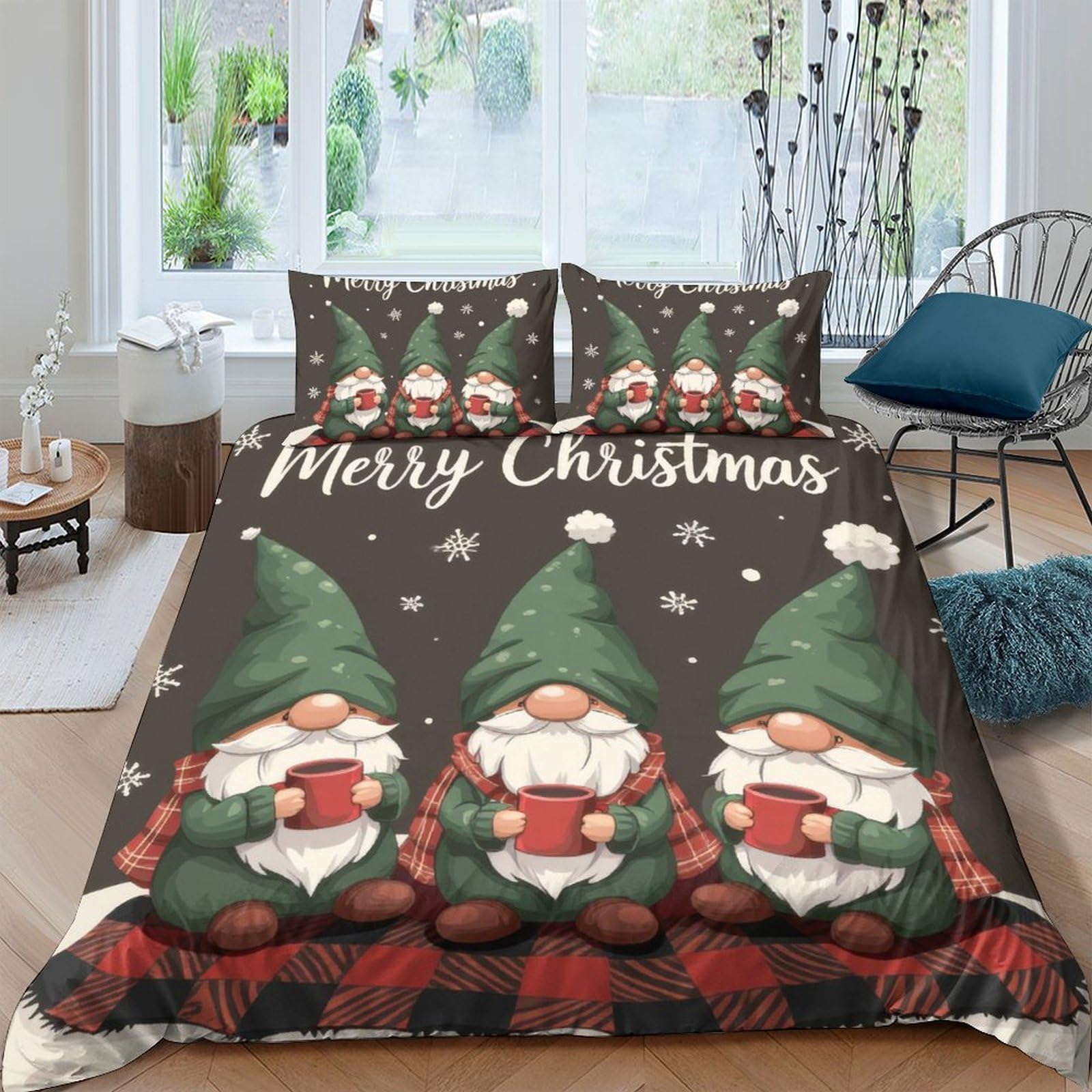Ctjqhvkz Style-4 3D Printed Christmas Gnome Fitted Sheet Microfiber Soft Plaid Red Bed Sheet For Bedroom Guest Room Decor Single（135X200cm）
