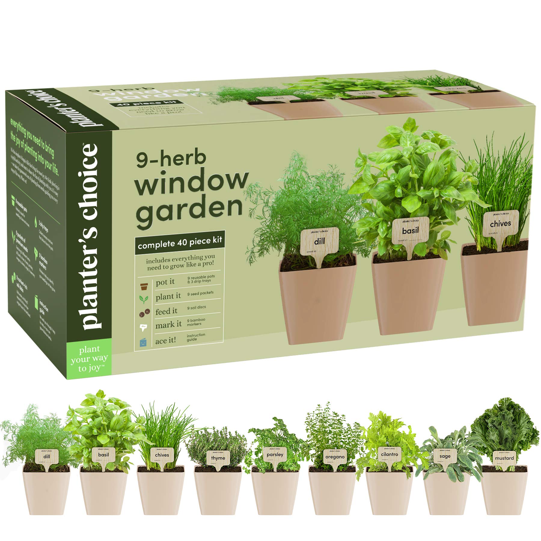 9 Herb Window Garden - Indoor Organic Herb Growing Kit - Kitchen Windowsill Starter Kit - Easily Grow 9 Herbs Plants from Seeds with Comprehensive Guide - Unique Gardening Gifts for Women & Men