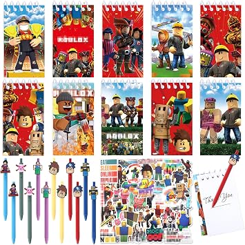 Party Bag Fillers for Kids Rob- lx Themed Party Bags Favours with Pen Note Book Stickers, Ideal Birthday Gift Party Bags Fillers for Boy Girls Children Birthday Party Supplies Give Away Pinata Fillers