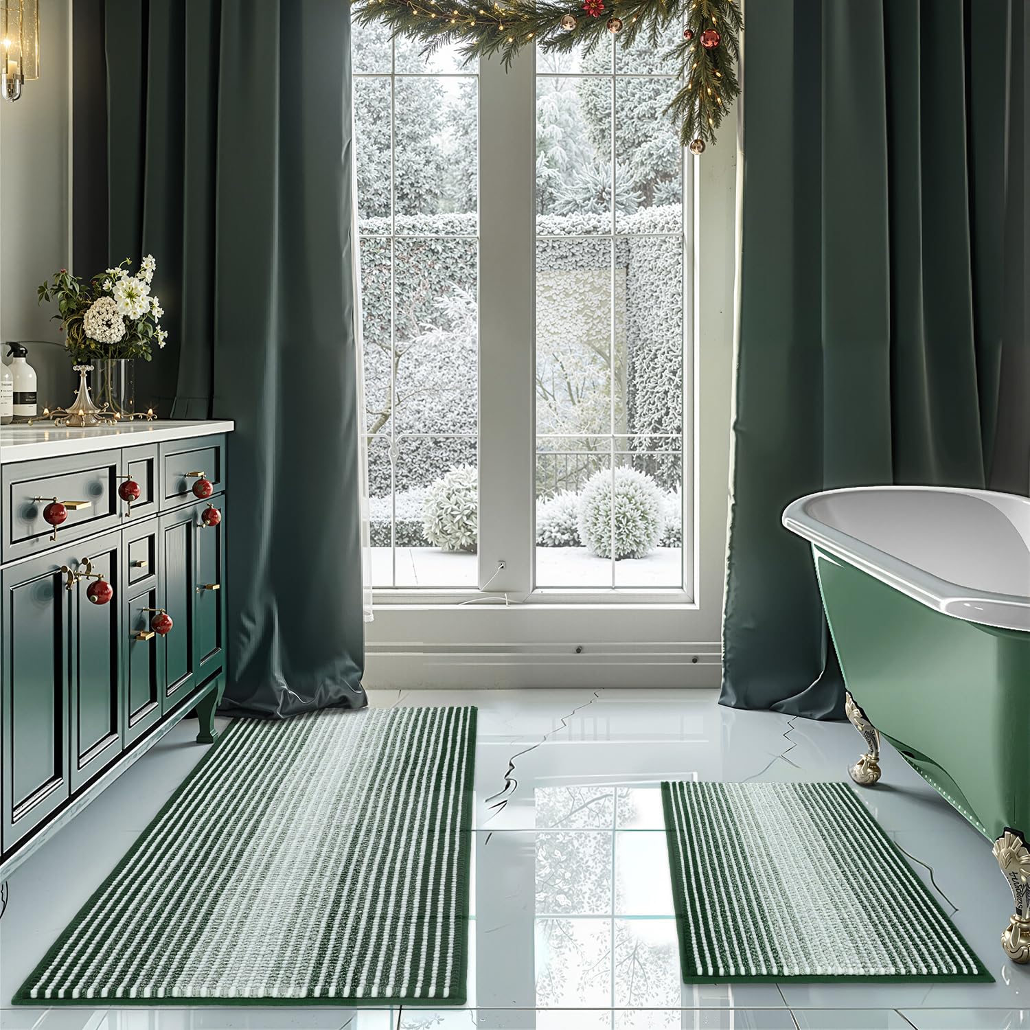 Bathroom Rugs and Mats Sets 2 Piece Thick Absorbent Chenille Bath Mat Rug Set Non Slip Soft Shaggy