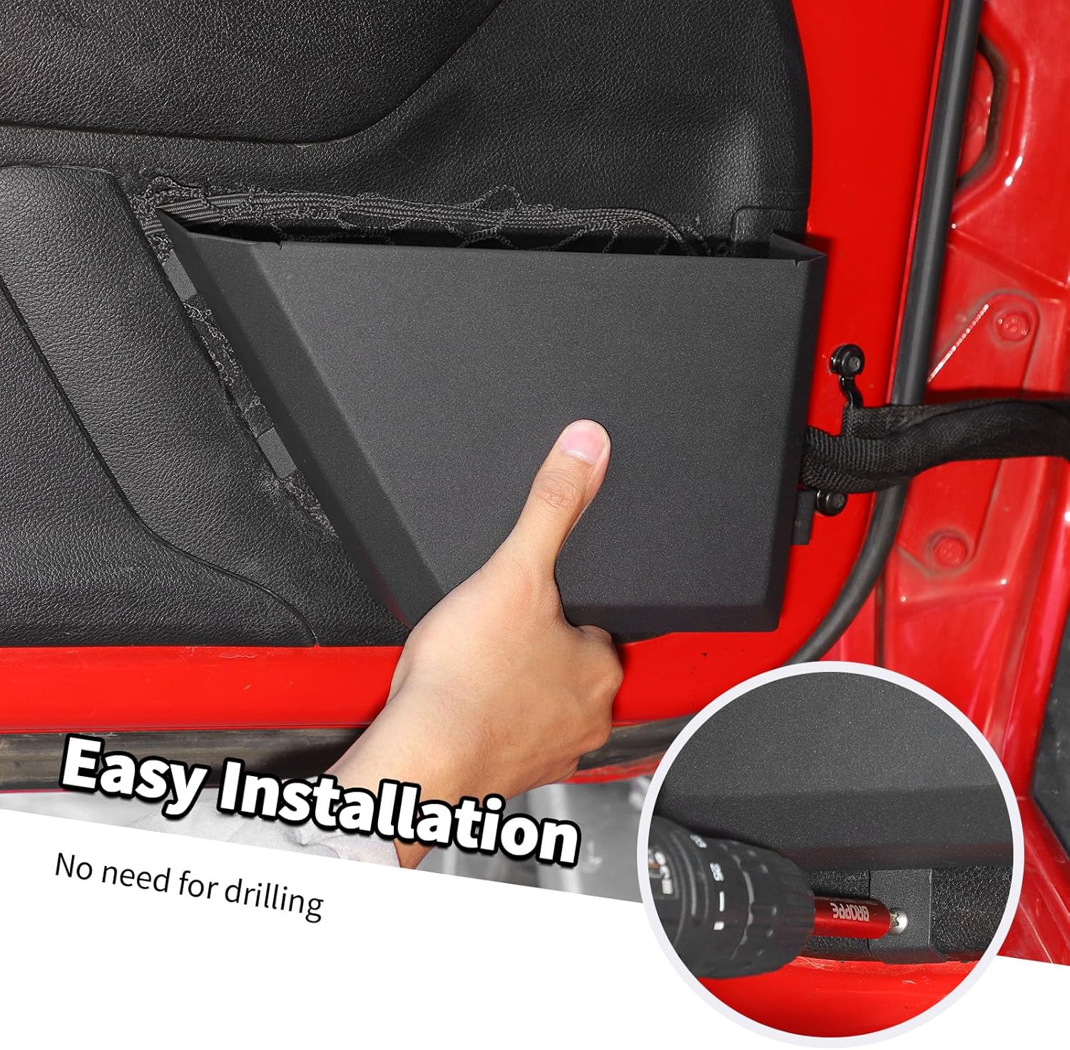 Jimen for JK Door Pockets, 2 Pack Metal Front Door Side Storage Pockets Organizer Box Compatible with Jeep Wrangler JK JKU 2 Door 4 Door 2011-2018
