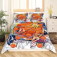 Vista 2 de Juego de funda de edredón de baloncesto para niños, tamaño matrimonial, juego de ropa de cama de 3 piezas para adolescentes y hombres, decoración