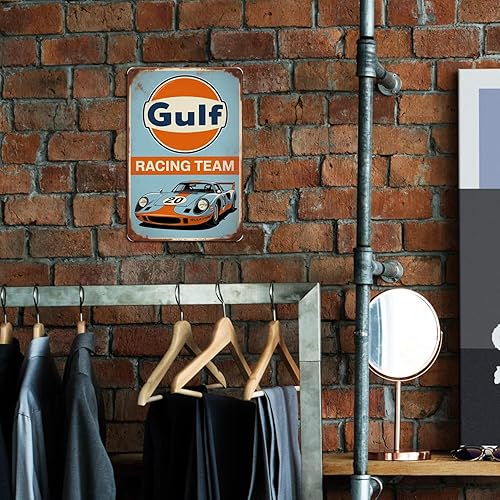 Miniatura 3 de Letrero de metal con diseño de Gulf Racing Car para jardín, patio, bar, porche, hogar, dormitorio, cocina, decoración de pared, regalo, 8 x 12