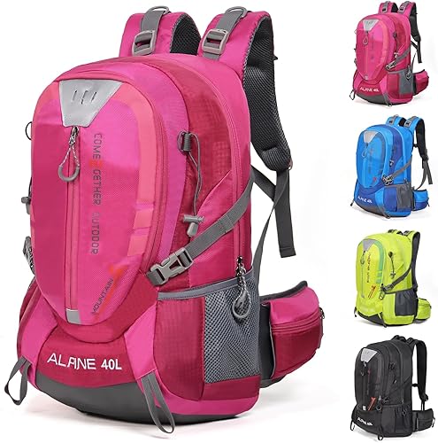 Miniatura 1 de Mochila de senderismo para acampar de 40 litros, mochila de viaje ligera con cubierta para lluvia para mujeres y hombres (rosa)