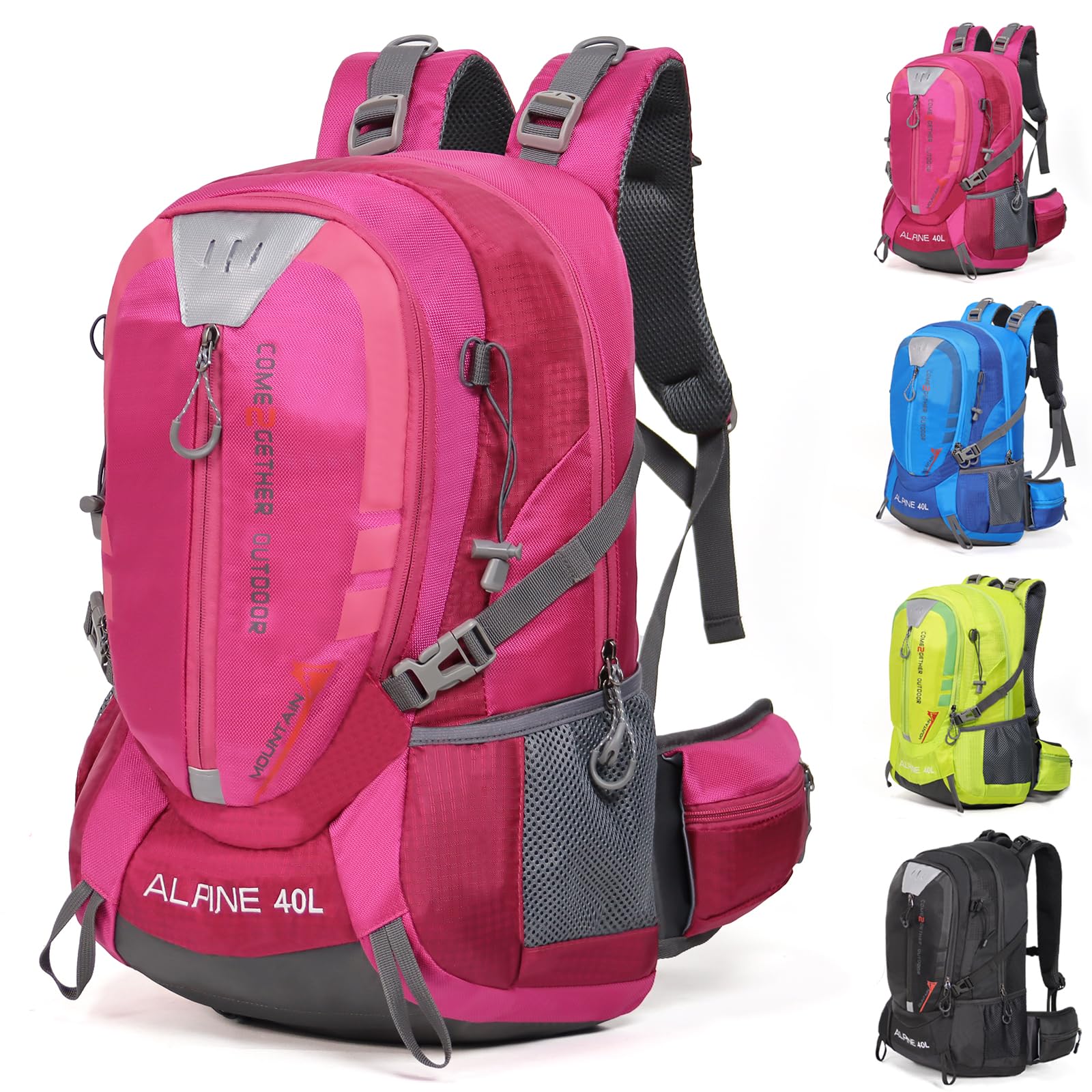 Hiking Backpack Camping 40L Outdoor Daypack Lightweight Travel Backpack with Rain Cover for Women Men (Pink)