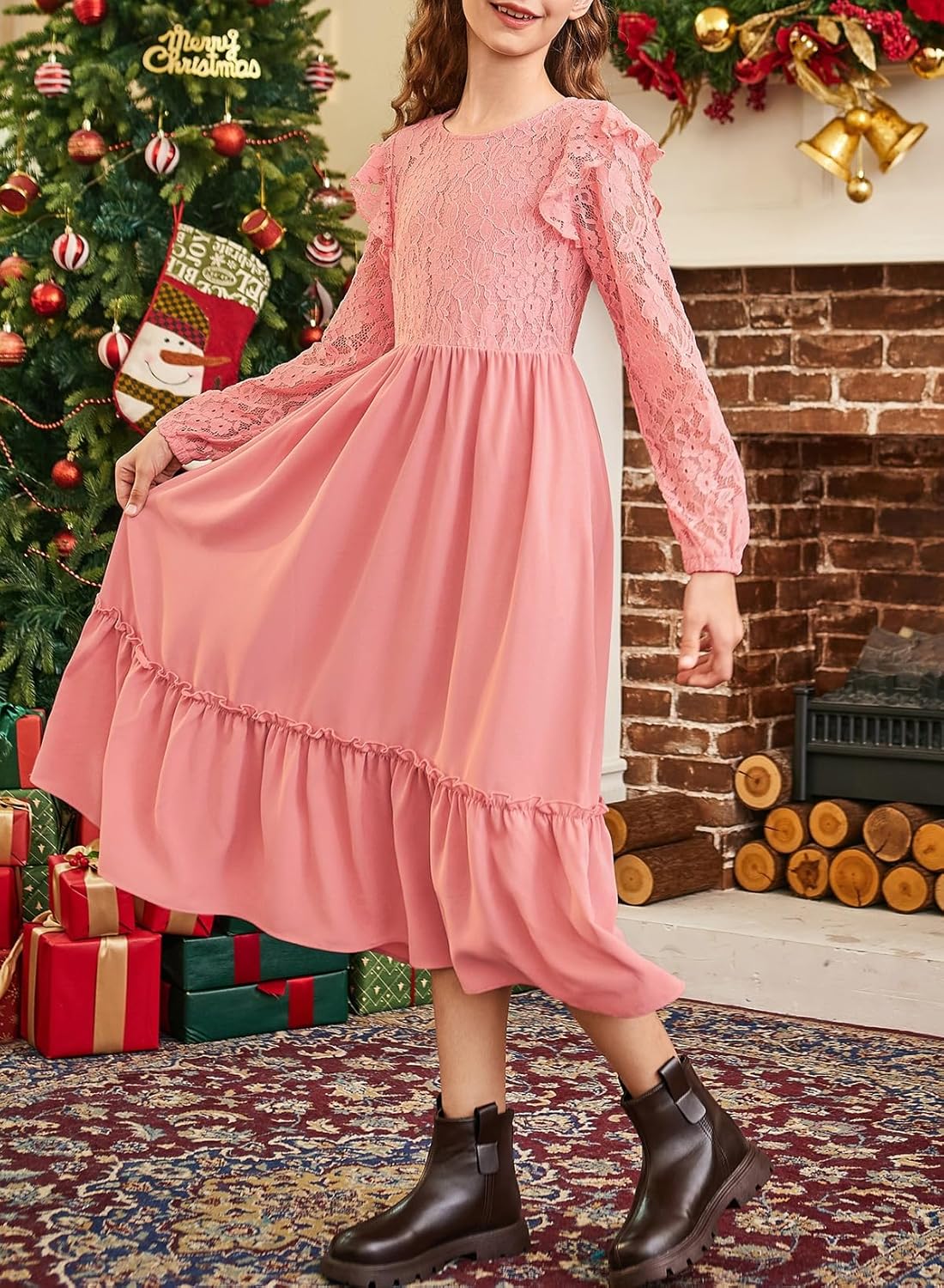 blibean Tween Girls 2025 Long Sleeve Dresses Kids Fall Formal Dress Size 6-15 Years - Image 5