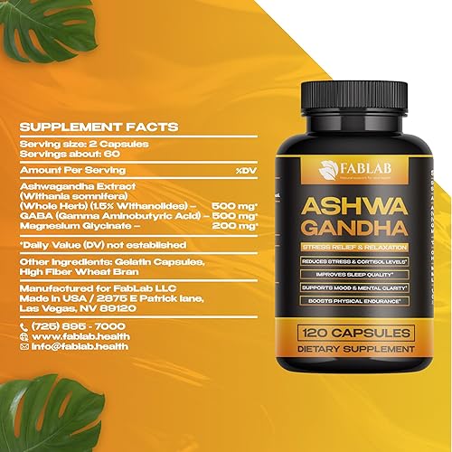 Miniatura 8 de Ashwagandha, GABA y suplemento de glicinato de magnesio - Alivio natural del estrés, apoyo del estado de ánimo y relajación - Ayuda para dormir