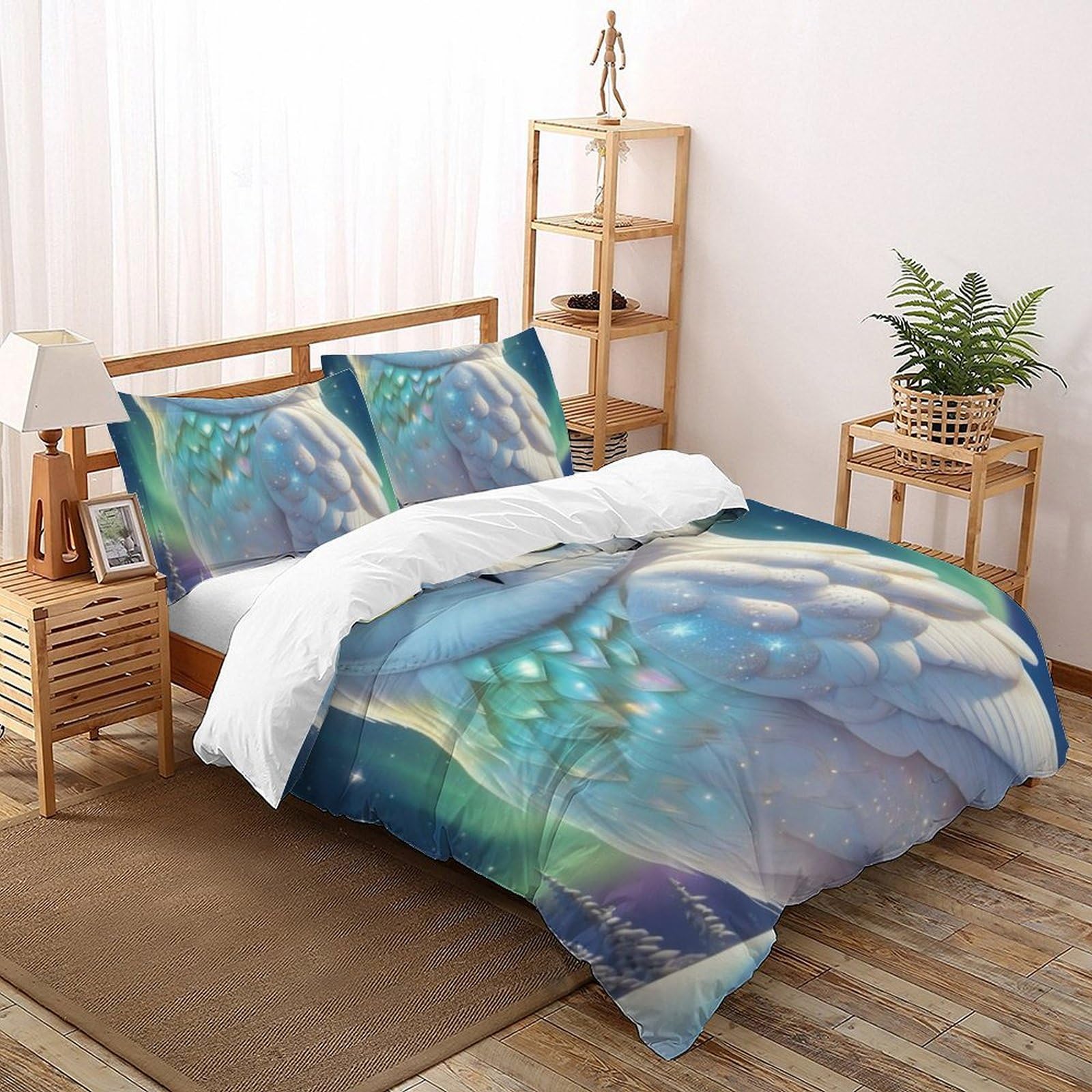 Housse de couette chouette 200x200 cm avec 2 taies d'oreiller en microfibre pour lit double