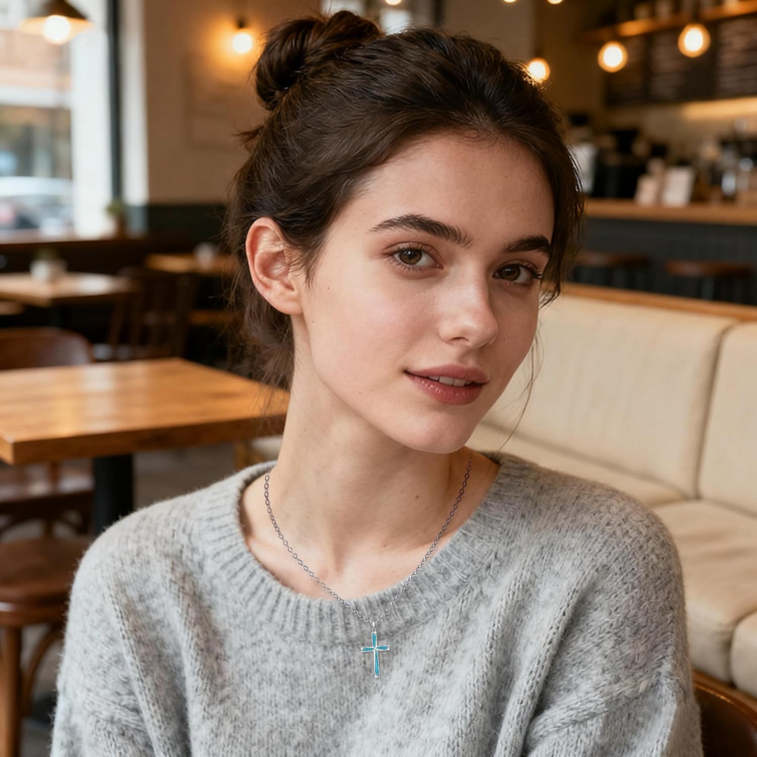 Cross Necklace for Women Sterling Silver Turquoise Religion Faith Cross Necklace Abalone Christian Jewelry Mothers Day Birthday for Women Gifts