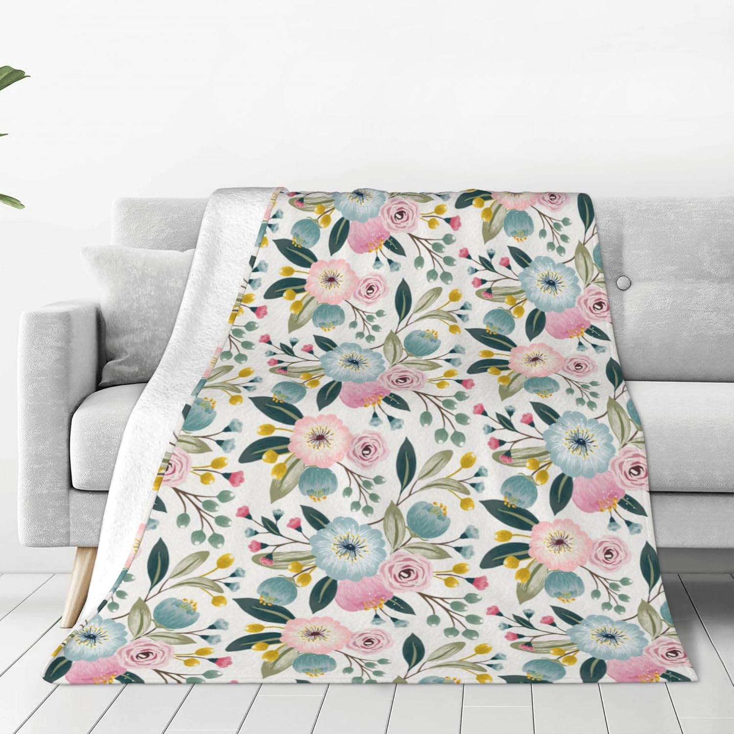 Floral Flannel Blankets 80x60 Inches,Sofa Flowers Throw Blanket Lightweight Cozy Plush,Blanket for Couch Sofa Bedroom Living Rooms, Blanket Decor Gifts for Women and Men - Image 7