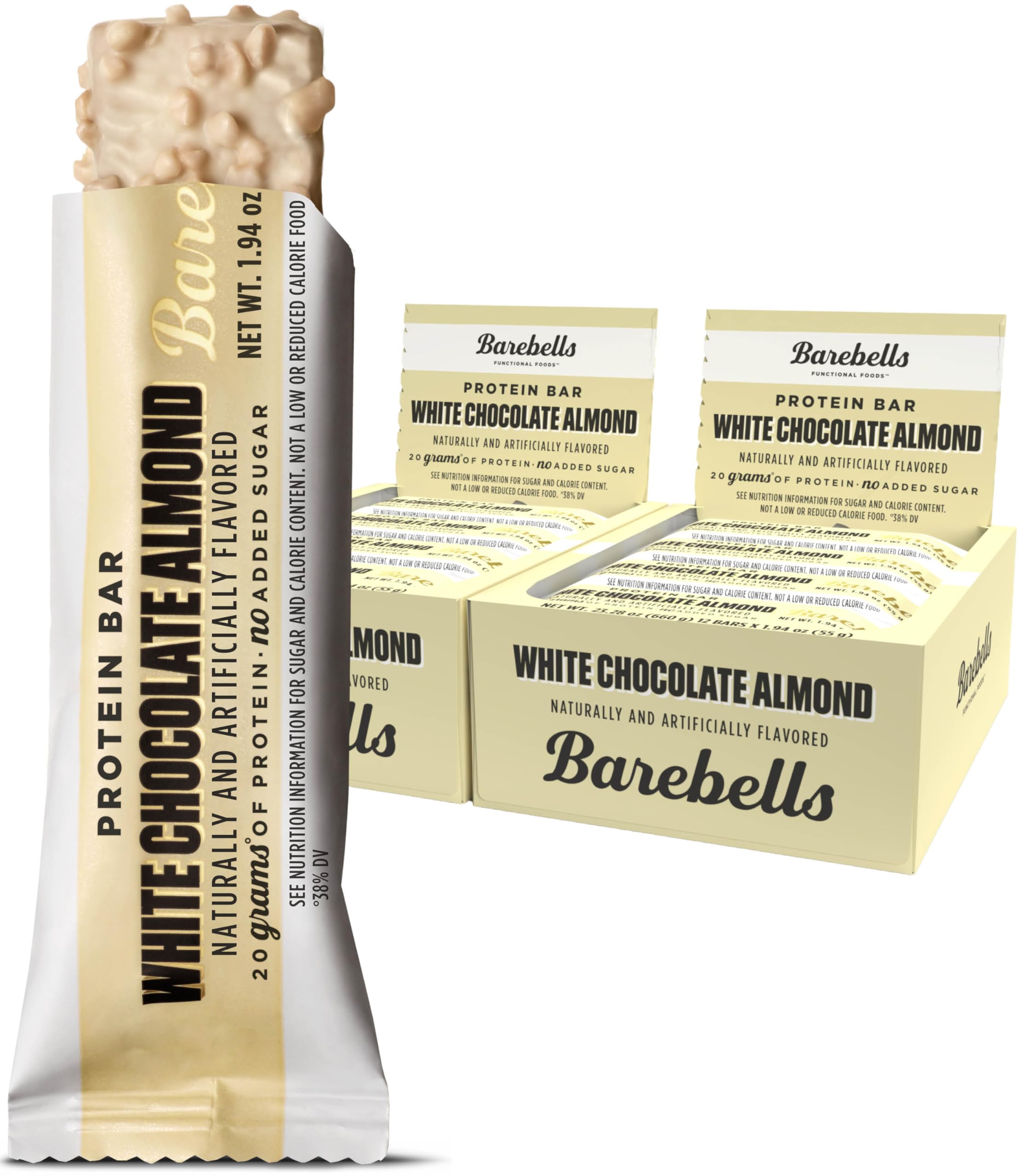 BAREBELLS White Chocolate Almond Protein Bars 24 Count | Chocolate Protein Bar - main product image