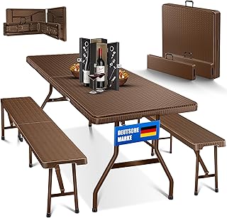 Kesser® Beer Tent Set – 3 Piece Set, Table + 2 x Bench, for Indoor / Outdoor, Folding, Carry Handles, HxWxD: 73 x 180 x 75...