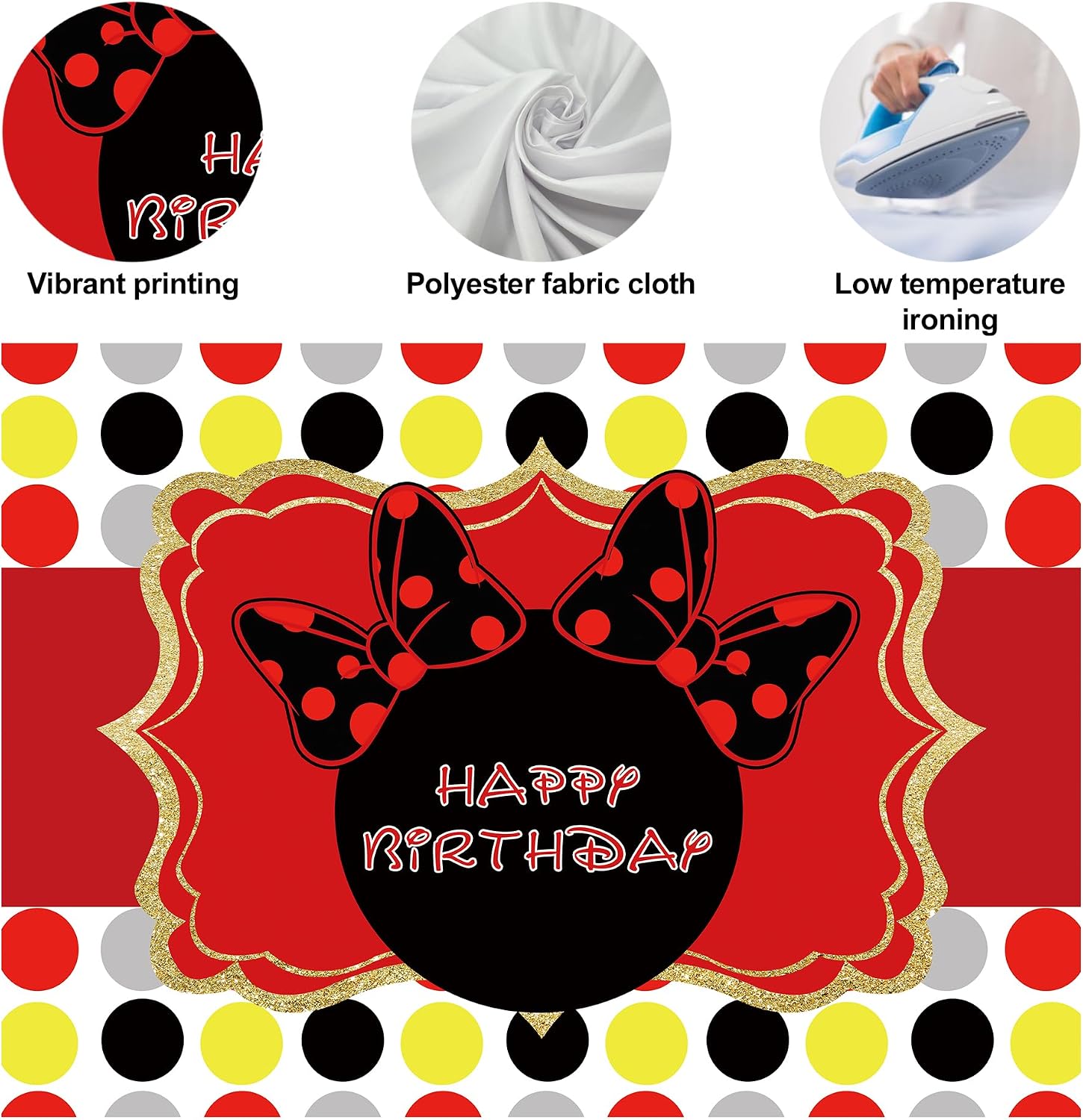 Riyidecor Mouse Head Backdrop 7x5 Feet Red Black Polka Dots Boys Girls Kids Happy Birthday Party Photography Background Decorations Banners Props Party Photo Shoot Fabric Cloth