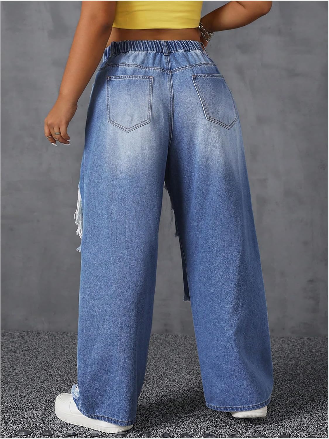 Floerns Women's Plus Size High Waist Distressed Jeans Straight Leg Casual Loose Denim Pants - Image 3