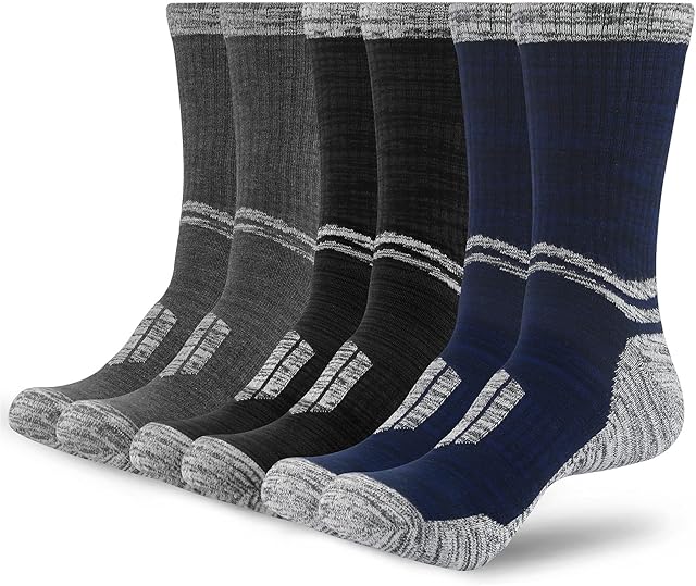 Mens Thermal Thick Winter Work Walking Hiking Socks Black Warm Sports Boot Cosy Socks for Men 6-9/9-12 Heavy Duty Anti Blister Cushioned Wicking Cotton Athletic Socks 3 Pairs