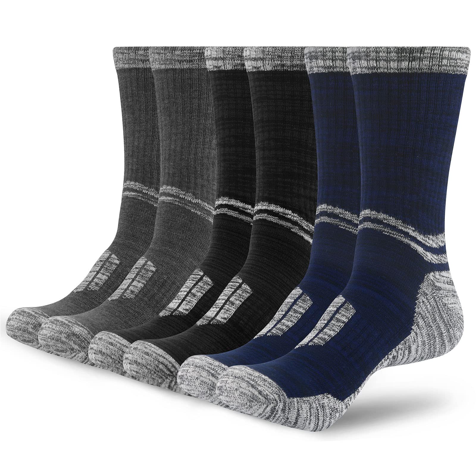 Ouhos Men's Thermal Hiking Socks - Cushioned, Anti-Blister, 3 Pairs (Black, 9-12)