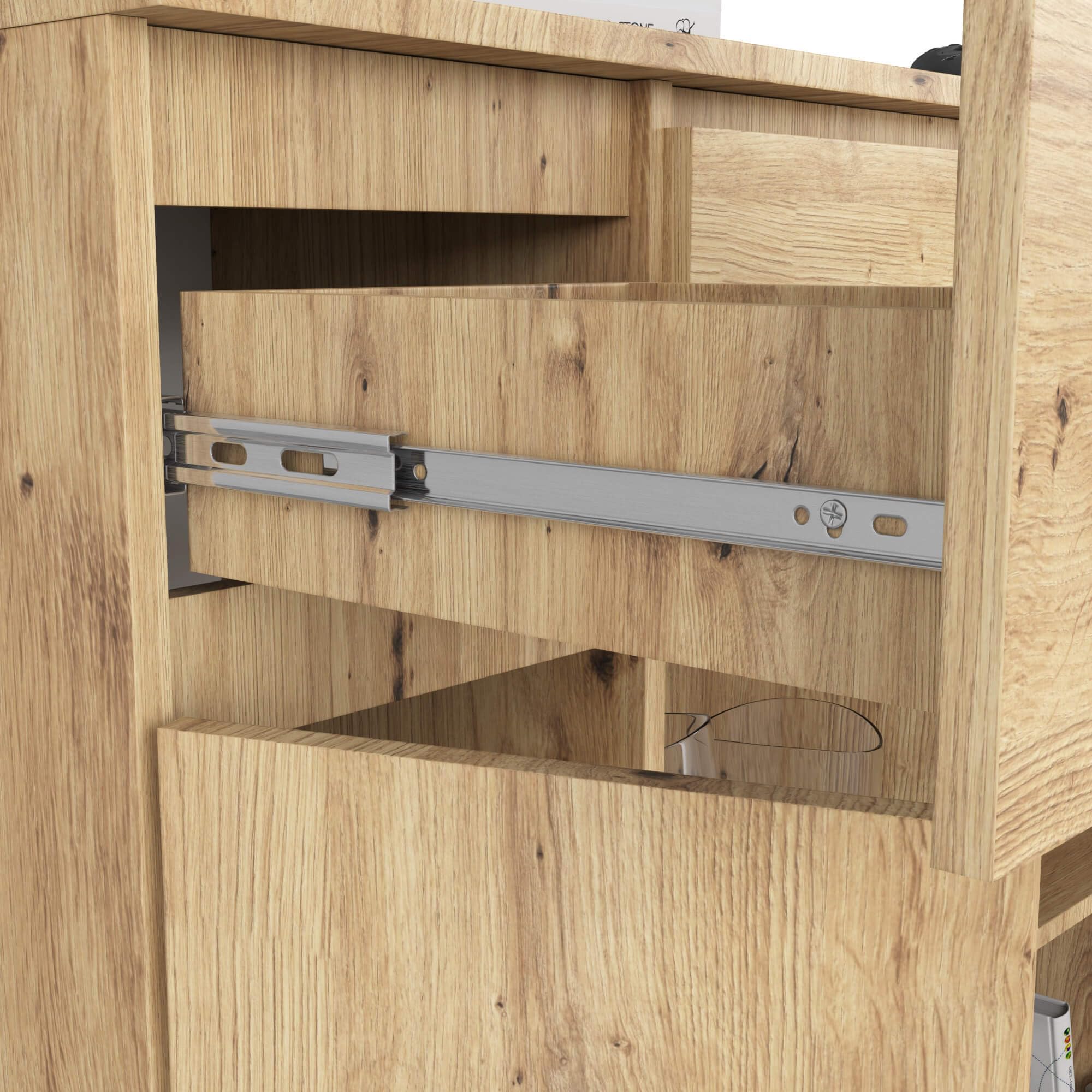 AKORD Kommode K100 mit 3 Schubladen, Schrank mit 2 Tür 6 Regalböden, Für das Wohnzimmer Schlafzimmer, Moderne, 16mm Laminierte Platte, B101xH98xT35 cm, Farbe Artisan-Eiche & Artisan-Eiche