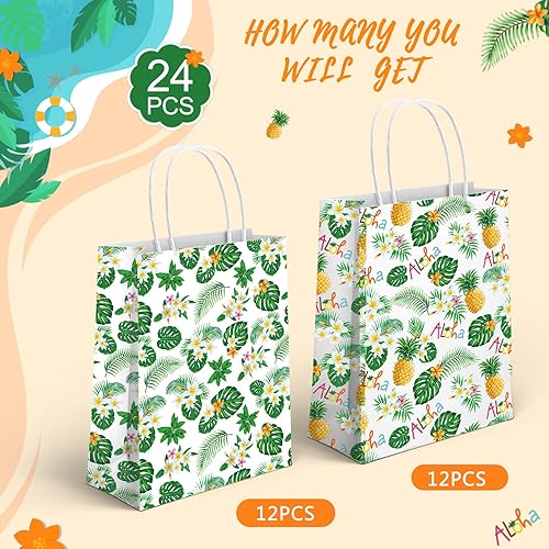 Miniatura 4 de Aloha - Paquete de 24 bolsas de recuerdo para fiesta hawaiana tropical, bolsas de regalo tropicales hawaianas, bolsas de regalo tropicales con hojas