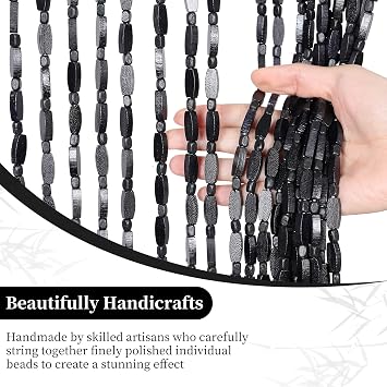 BECHAEO Handmade Bamboo Beaded Curtain for Doorway 52 Strands Door Beads Hippie Curtain Hanging Room Divider for Boho Rustic Bedroom Living Room Decor, 35.5 x 75 Inches Black