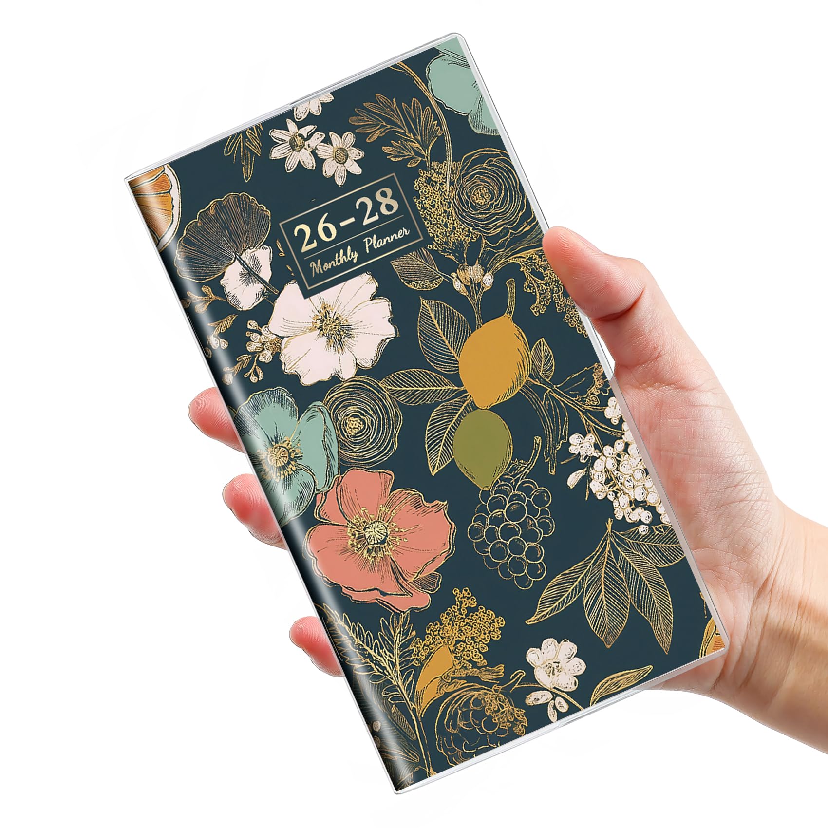 Pocket Calendar 2026-2028 for Purse, 2 Year Monthly Planner Pocket Size with Clear Protective Cover, Jul 2026-Jun 2028 Small Monthly Planner, 6.5" x 3.5" - Citrus Bloom