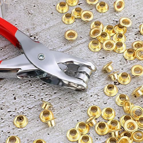 Vista 36 de Juego de alicates y perforador para ojales de 1/4 de pulgada, kit de alicates perforadores con 300 ojales metálicos, kit de herramientas con ojales