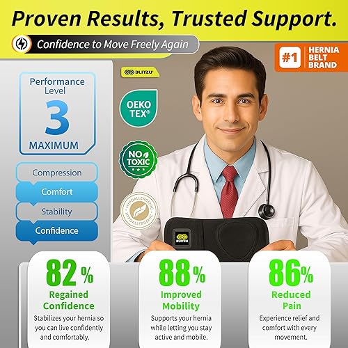 Miniatura 5 de BLITZU Cinturón de hernia inguinal para hombres y mujeres con almohadilla de compresión, se adapta al lado izquierdo o derecho, armadura de soporte
