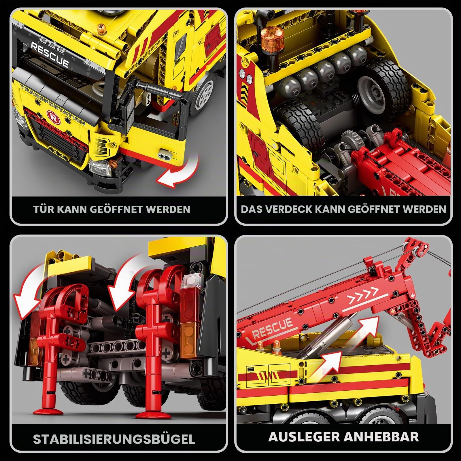 Reobrix Abschleppwagen-Bausteine ​​22012, Baufahrzeug-Modellbausatz für Erwachsene, Mechanisches Rettungsfahrzeug, RC-Kranspielzeug mit Multifunktionsschaltern, Geschenke für Jungen ab 14+, 1794 Teile